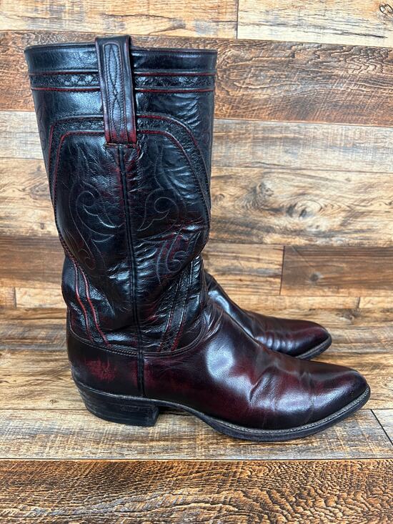 Lucchese Black Cherry Red Leather Cowboy Boots Men\'s 10.5C Western Country main image 4